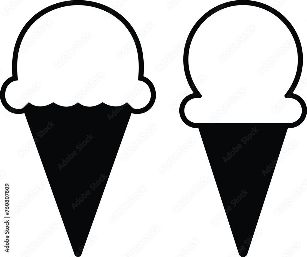 Ice cream cone icon set isolated on transparent background. Modern sweet vanilla desert sign. Trendy black vector chocolate cram symbol collection for web site design, button to mobile app. Logotype.