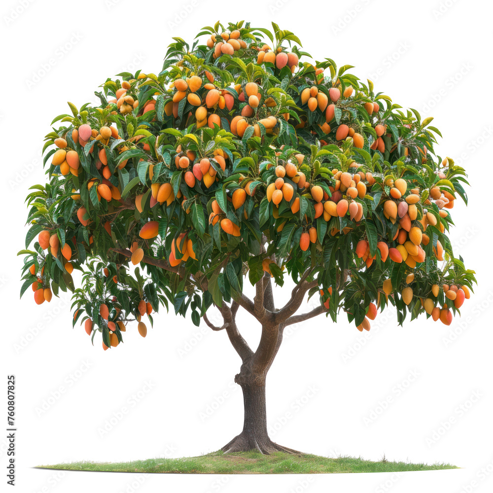 Beautiful mango tree with fresh ripe fruits isolated on transparent background Beautiful mango tree with fresh ripe fruits isolated on transparent background
