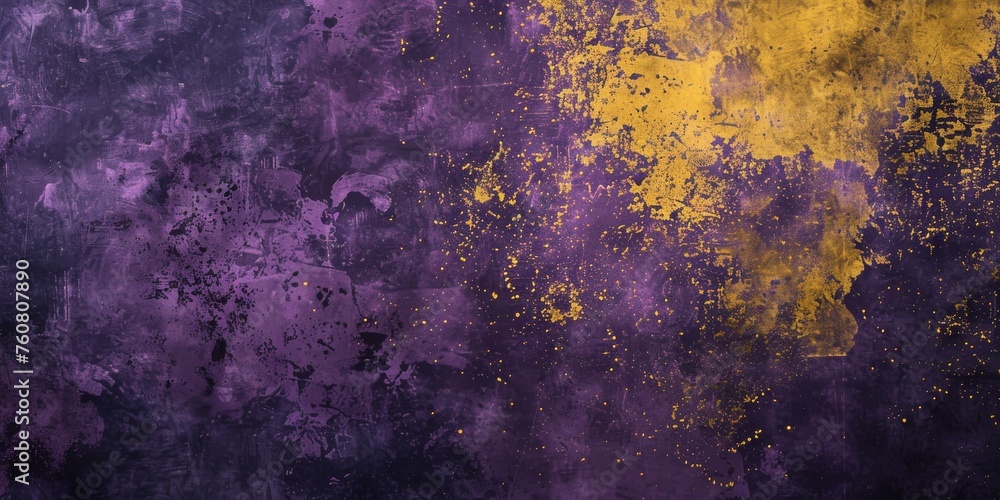 Grunge Background Texture in the Colors Royal Purple, Lemon Yellow and Charcoal created with Generative AI Technology - obrazy, fototapety, plakaty 
