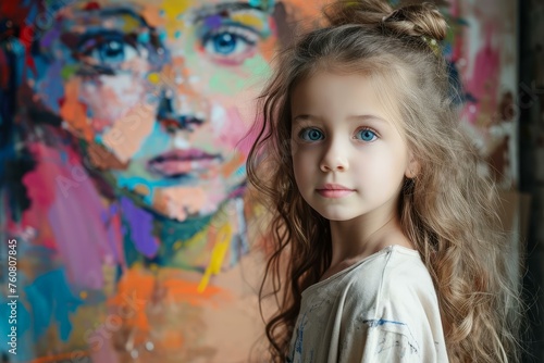 Untouched Canvas unfinished paint child girl. Painter hobby. Generate Ai
