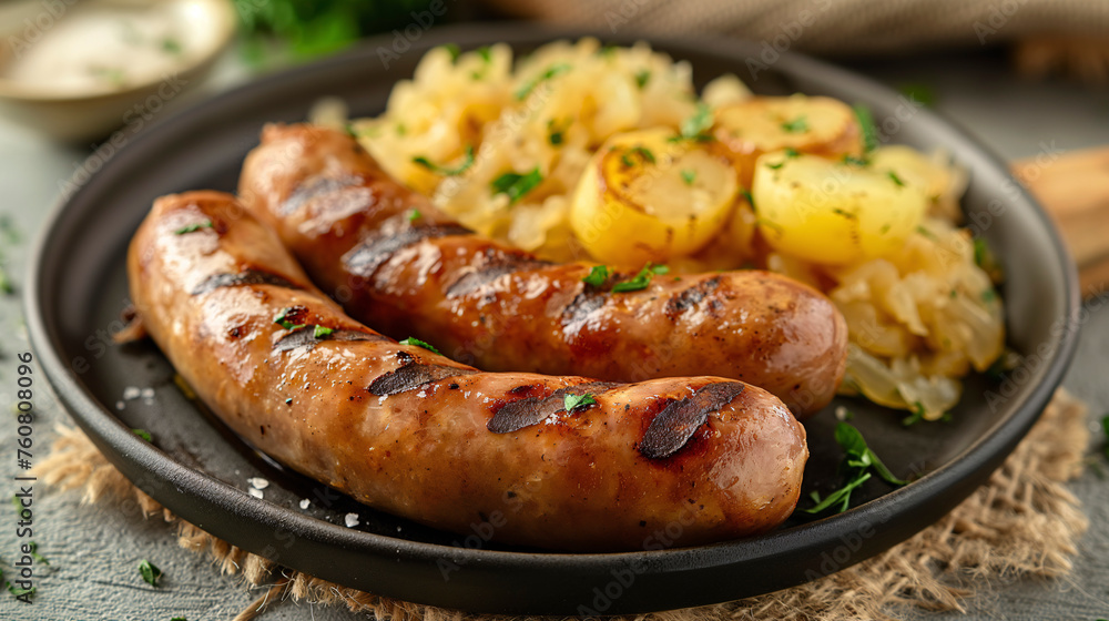 Salchichas con chucrut y patata cocida Salchichas con chucrut y patata cocida