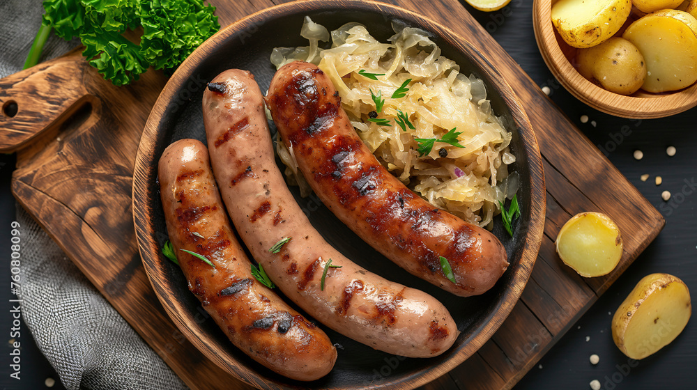 Salchichas con chucrut y patata cocida Salchichas con chucrut y patata cocida
