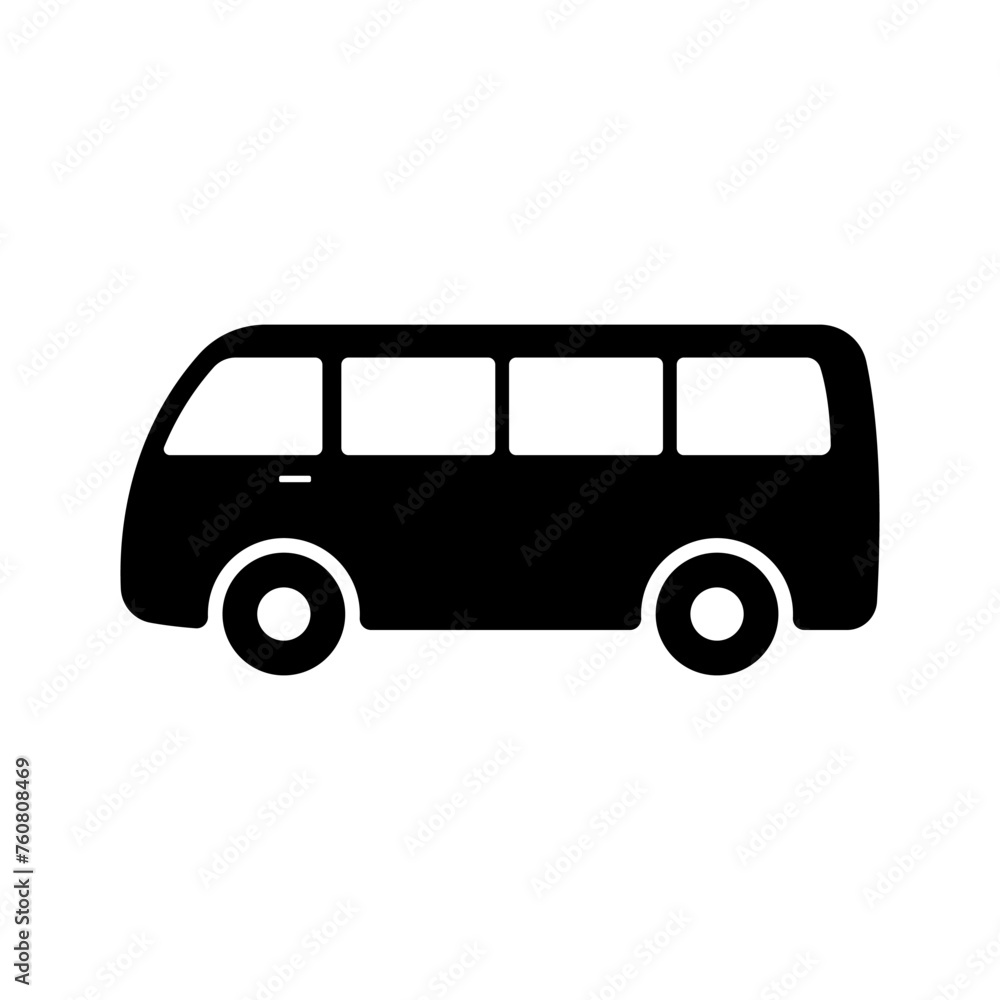 Minibus icon. Black silhouette. Side view. Vector simple flat graphic illustration. Isolated object on a white background. Isolate.