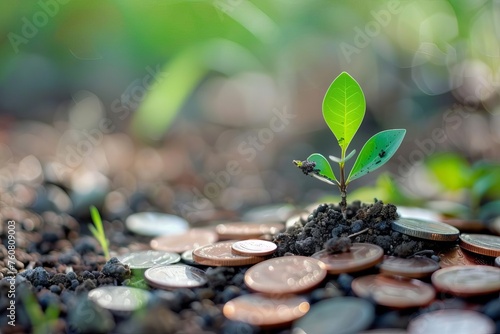 Conceptual image of a money plant growing on coins Symbolizing financial growth and investment savings over time