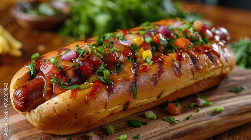 Hot Dog on Wooden Board With Candle Background