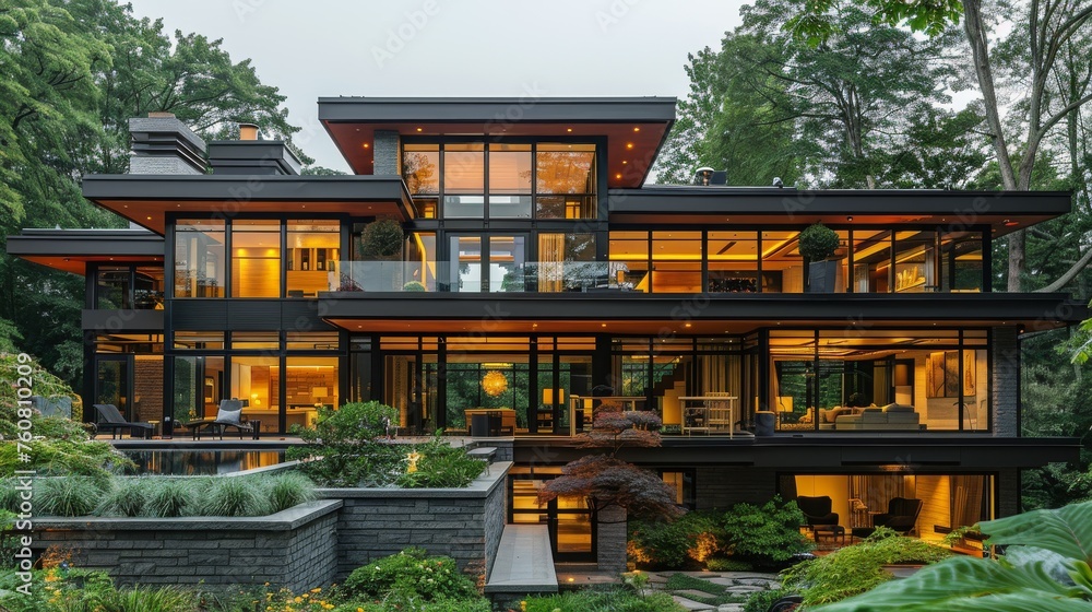 Large Modern House Surrounded by Forest