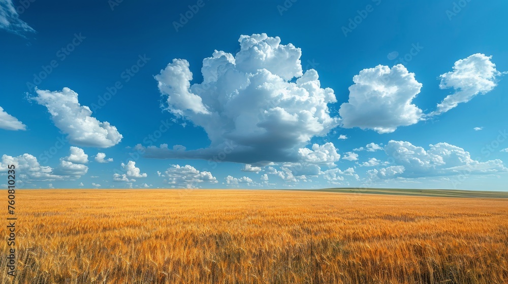 Wheat Field Under Cloudy Blue Sky