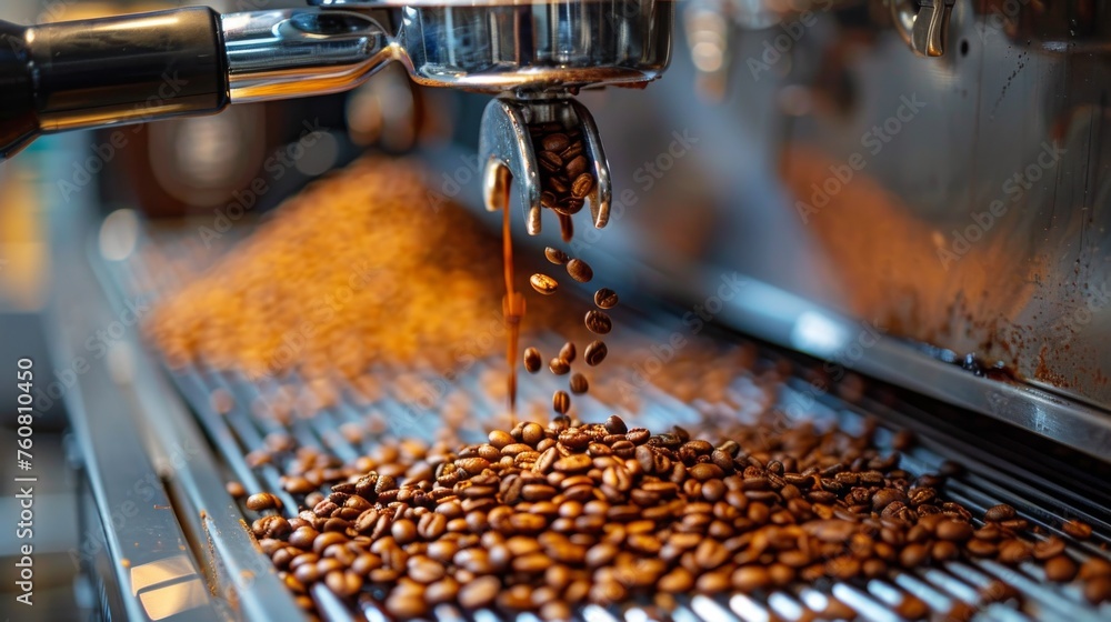Coffee Being Poured Into a Pot on a Conveyor Belt Coffee Being Poured Into a Pot on a Conveyor Belt