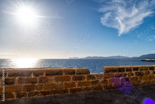 View of Capo Caccia promontory from Alghero fortified wall