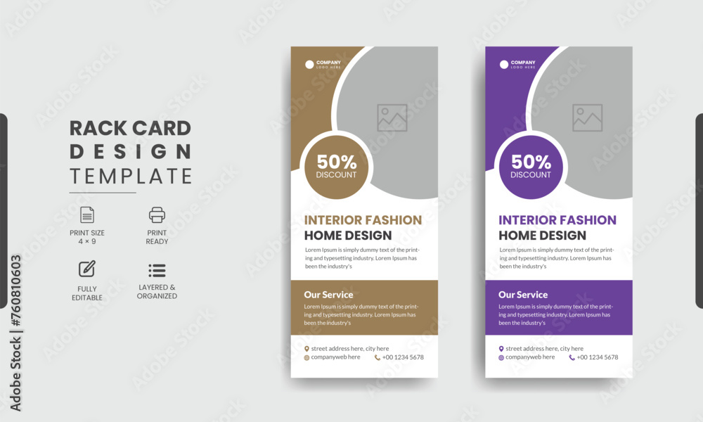 Fototapeta premium Interior rack card dl flyer design template and Real estate rack card template design