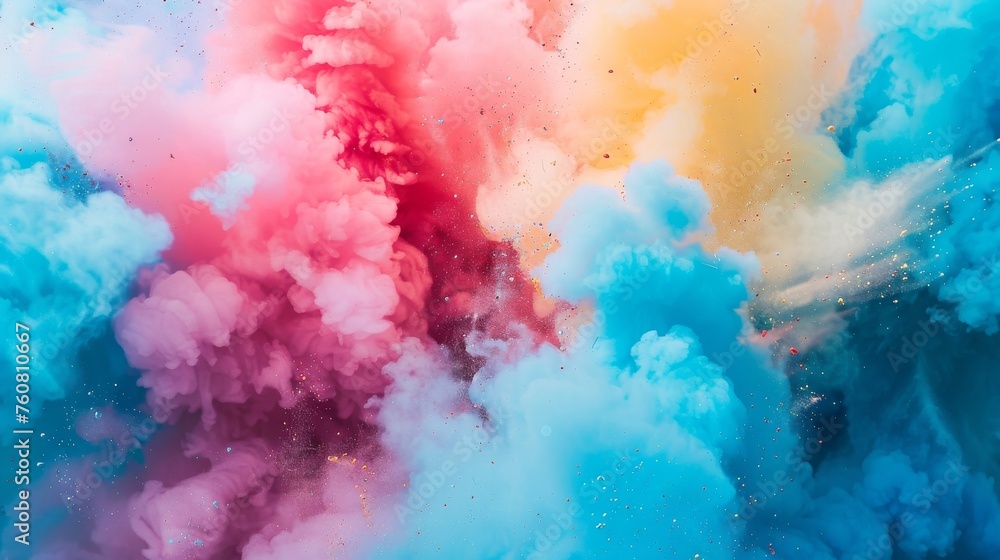 Multicolored powder explosion for a festive carnival atmosphere