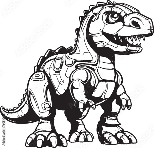 DinoMech Playful Cartoon Dinosaur Robot Symbol TechTyranno Dynamic Vector Logo of Robot Dinosaur © BABBAN