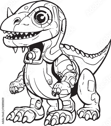 RoboRaptor Futuristic Robot Dinosaur Emblem Design DinoMech Playful Cartoon Dinosaur Robot Symbol