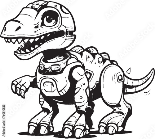 CyberSaur Playful Cartoon Dinosaur Robot Emblem RoboRex Dynamic Vector Icon of Robotic Dinosaur © BABBAN