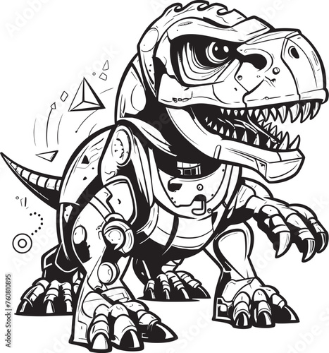 TechTyranno Cartoon Robot Dinosaur Symbolism CyberSaurus Playful Vector Logo of Robot Dinosaur