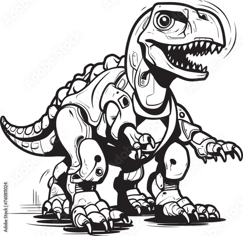 RoboSaur Playful Cartoon Dinosaur Robot Symbol DinoBots Dynamic Vector Logo of Robot Dinosaur
