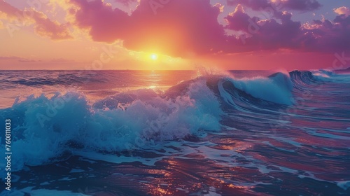Sun Setting Over Ocean Waves