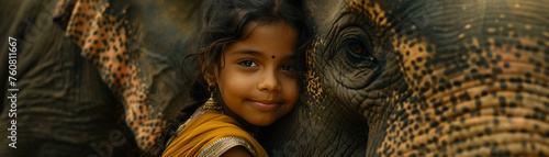 Write a short story about a young girl who befriends a playful elephant during the exuberant Durga Puja festivities photo