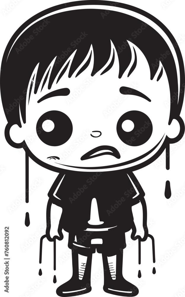 Obraz premium Melancholy Milo Sad Cartoon Boy Vector Icon Tearful Ted Tearful Little Boy Emblem