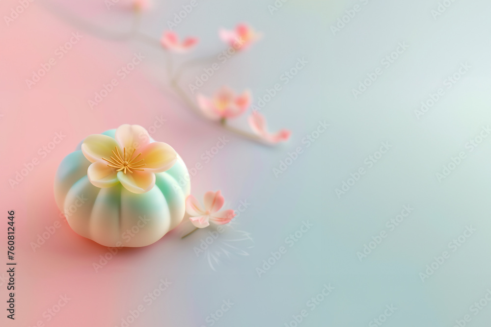wagashi aux couleurs pastel bleu et rose pour la fête Hanami, fête des cerisiers (sakura) en fleur, correspondant au printemps en Europe et en Inde. fond avec espace négatif bleu et rose copy space wagashi aux couleurs pastel bleu et rose pour la fête Hanami, fête des cerisiers (sakura) en fleur, correspondant au printemps en Europe et en Inde. fond avec espace négatif bleu et rose copy space