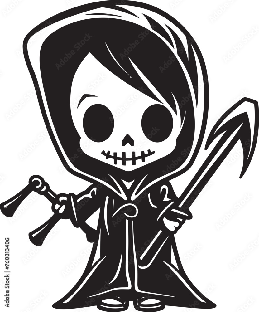 Charming Cadavers Sweet Reaper Vector Icon Creepy Cuteness Cute Grim Ripper Emblem