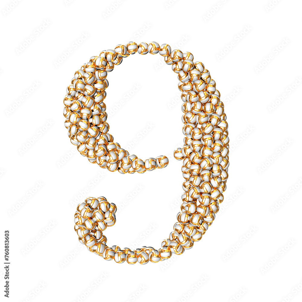 Obraz premium Symbol made of golden volleyballs. number 9