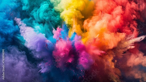 Spectacular colored powder burst representing a new beginning
