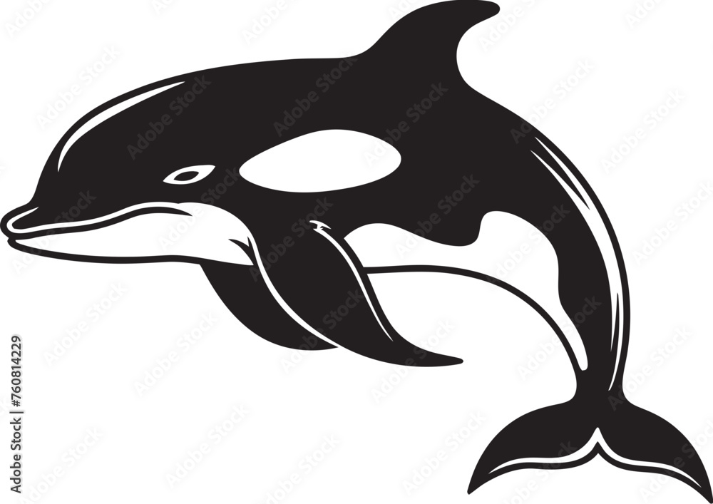 Naklejka premium Playful Pod Cute Orca Vector Icon Petite Poseidon Adorable Orca Emblem