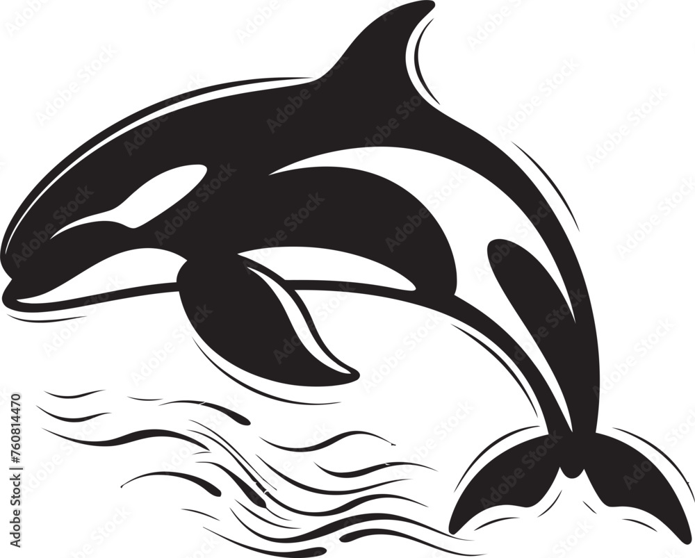 Naklejka premium Tiny Titan of the Tides Cartoon Orca Logo Design Adorable Aquatic Ambassador Sweet Orca Vector Icon