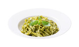 plate of pasta with pesto sauce isolated on a transparent background