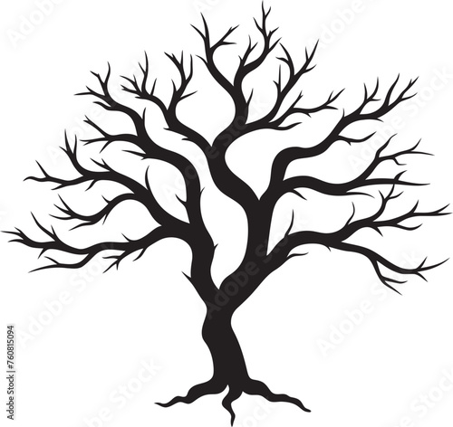 Stark Skeleton Stamp Emblem of Dry Tree Limbs Frail Foliage Fable Vector Design of Dead Tree Branches