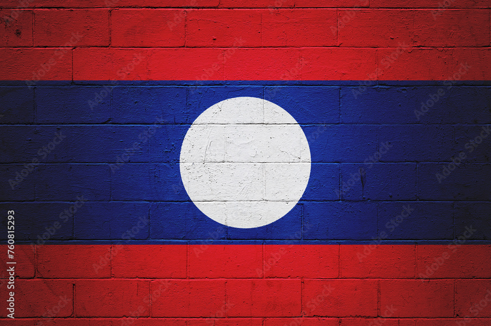 Flag of Laos painted on a wall