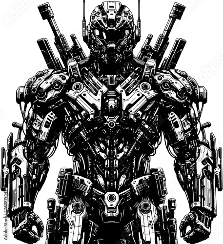 Vector of humanoid robot cyborg with intricate mechanical design