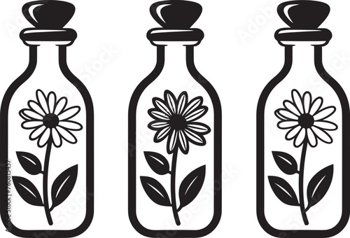Petal Potions Flower in Bottle Vector Icon Bloom Bottleneck Floral Elixir Symbol