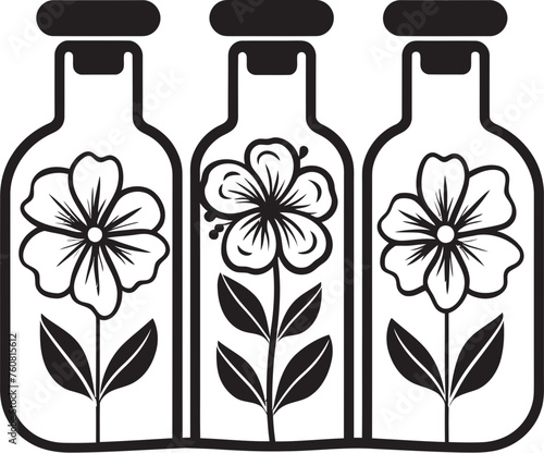 Blossom Bottleneck Floral Elixir Emblem Bouquet Bottles Vector Logo of Bottled Blooms