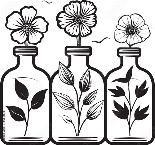 Bloomed Bottleneck Flower in Bottle Emblem Fragrant Flasks Vector Logo of Floral Bottles