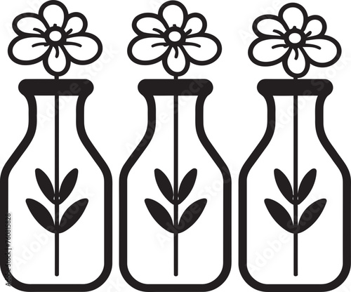Bloom Bottles Floral Elixir Vector Logo Blossom Bottleneck Flower Infusion Emblem