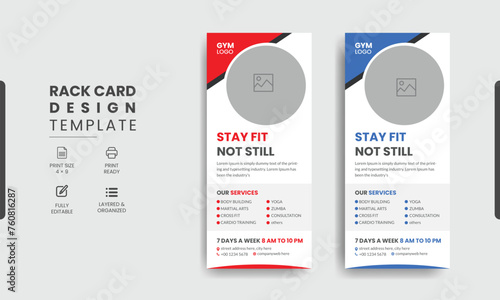 Gym & fitness rack card design template, Fitness gym social dl flyer or unique rack card vector design.