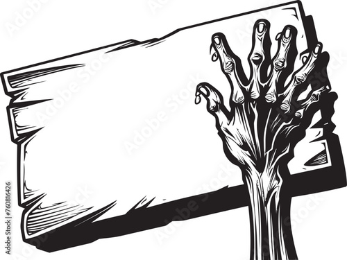 Apparitional Advertisements Zombie Hand Signboard Vector Logo Forsaken Foray Emblem of Zombie Hand and Signboard Design