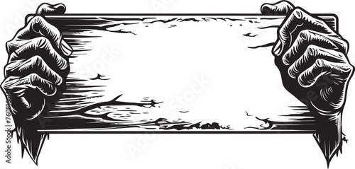 Apparitional Advertisements Logo Design with Zombie Hand and Signboard Forsaken Foray Vector Symbol of Zombie Hand Signboard