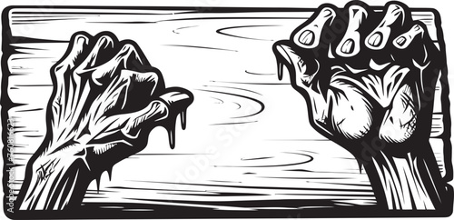 Rotting Roadmap Iconic Design of Zombie Hand and Signboard Malevolent Manifesto Vector Emblem of Zombie Hand and Signboard