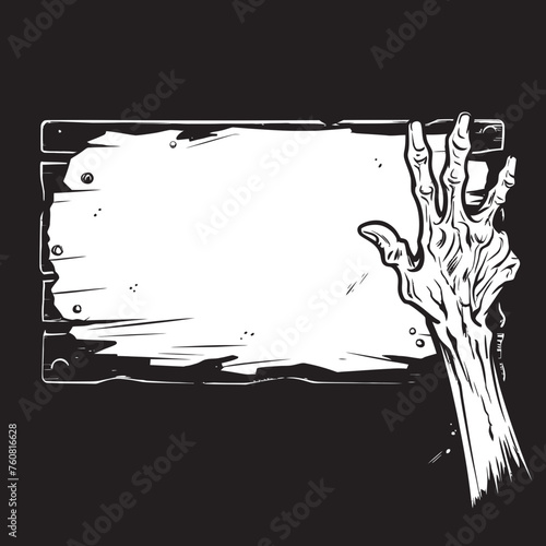 Ghostly Guidance Vector Symbol of Zombie Hand Holding Signboard Eerie Endorsement Emblematic Design with Grasping Zombie Hand and Signboard