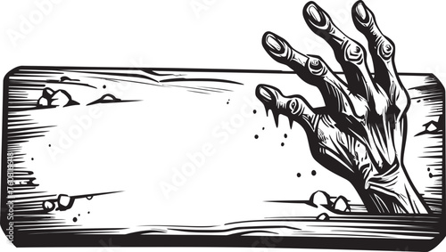 Malevolent Manifesto Vector Emblem of Zombie Hand and Signboard Spectral Suggestions Logo Design with Zombie Hand and Signboard Icon
