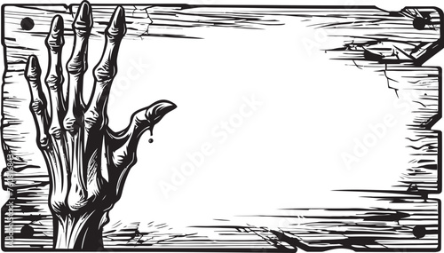 Rotting Roadmap Emblematic Design with Zombie Hand Holding Signboard Malevolent Manifesto Iconic Logo Design of Zombie Hand Holding Signboard