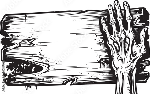 Cadaverous Communication Vector Icon of Zombie Hand Signboard Ghastly Gesture Zombie Hand Signboard Logo Design