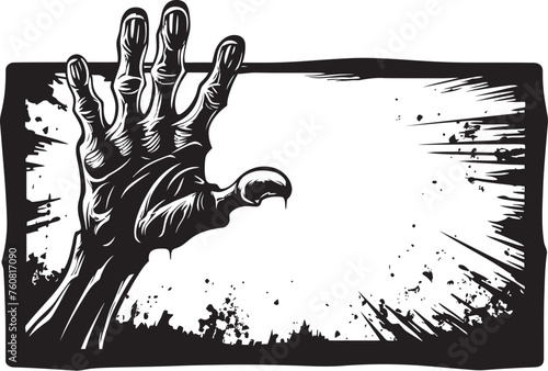 Haunting Hail Logo Design with Zombie Hand Holding Signboard Undead Usher Vector Icon of Zombie Hand Signboard