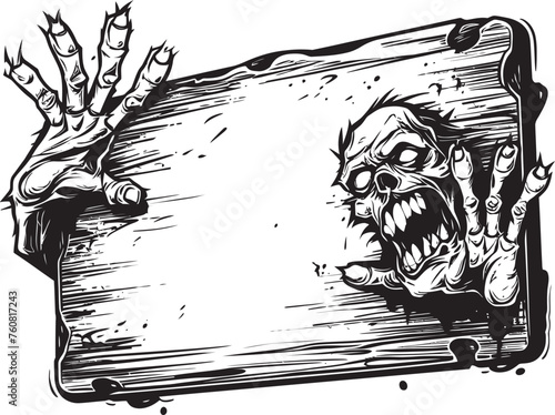 Macabre Message Vector Icon of Zombie Hand Signboard Decomposing Directive Zombie Hand Signboard Logo Design