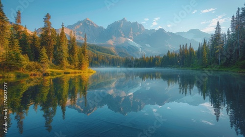 Lake Surrounded by Trees and Mountains
