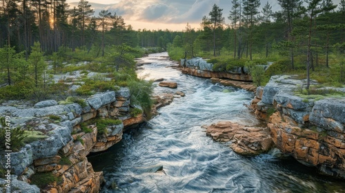 River Flowing Through Lush Green Forest