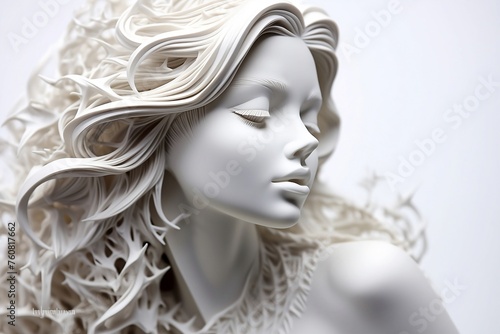 3d printed sculpture of a woman with hair